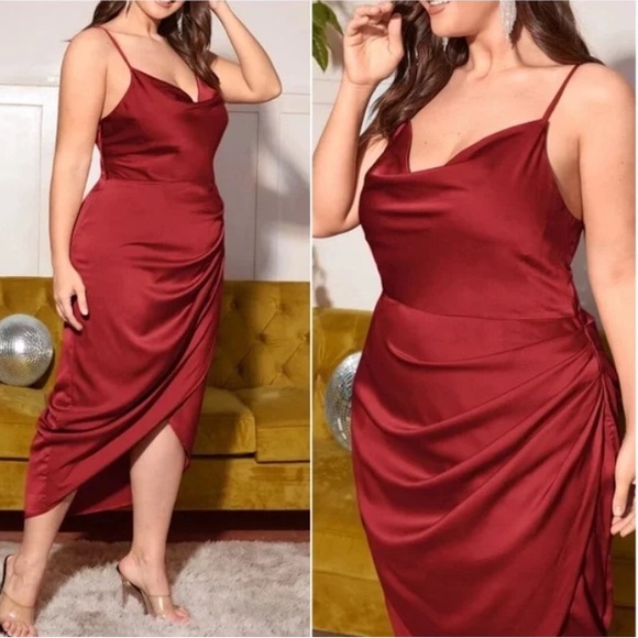 Plus  Green Formal Evening  Cami Satin Dress - Picture 5 of 8